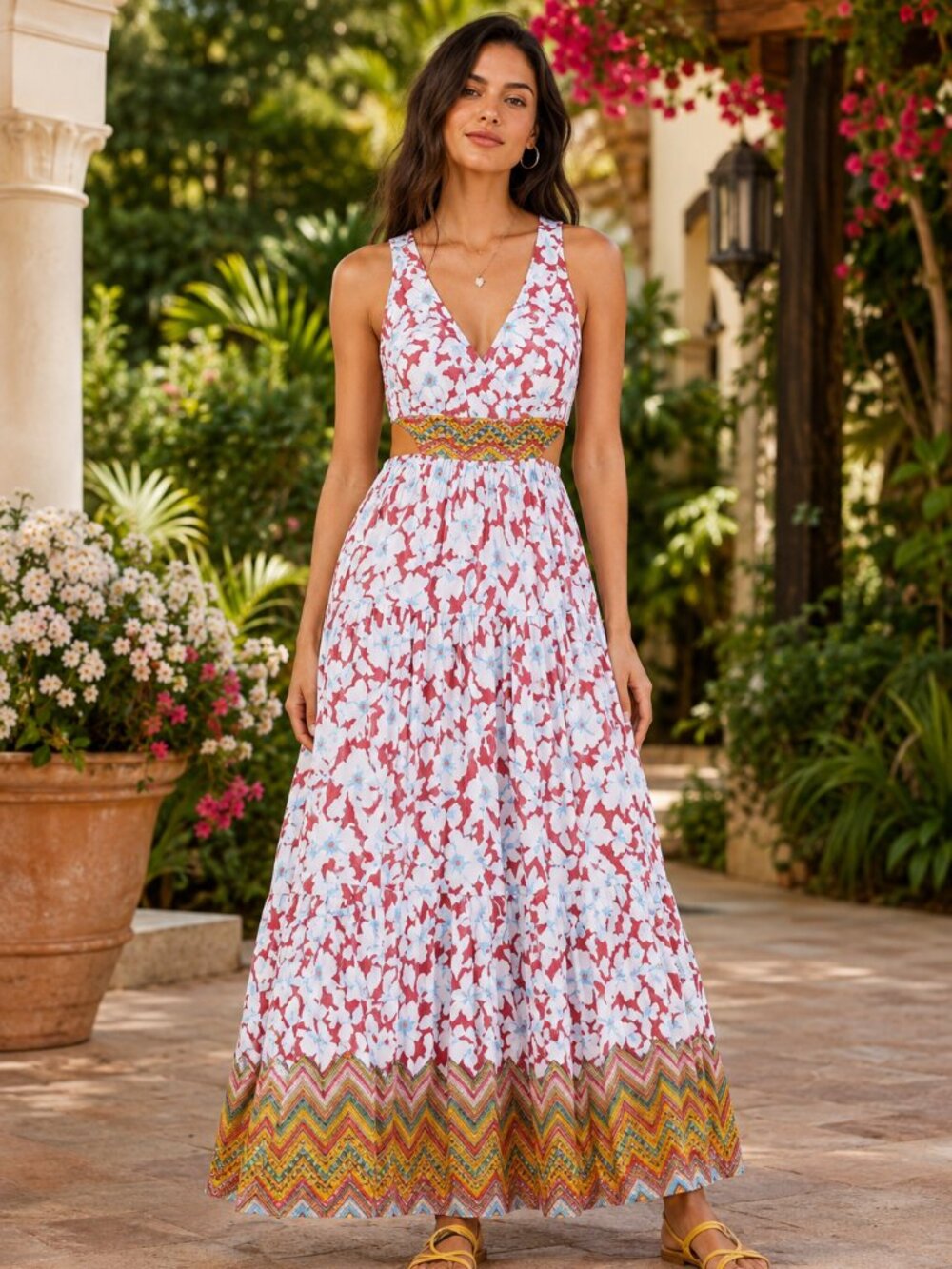 Anthropologie Maeve Auden Floral Cut-out Maxi Dress XS
